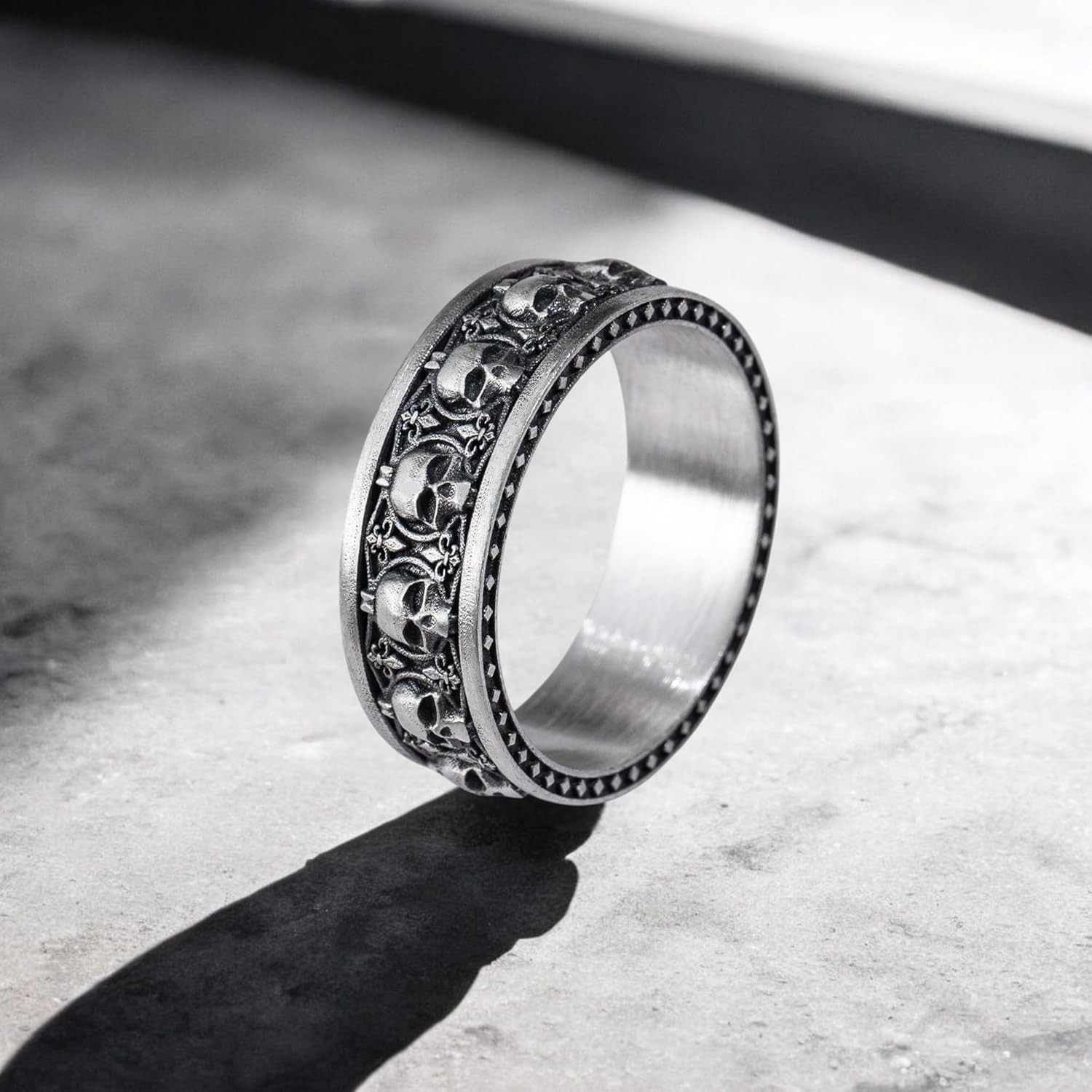925 Sterling Silver Vintage Skull Oxidized Ring - photo 5