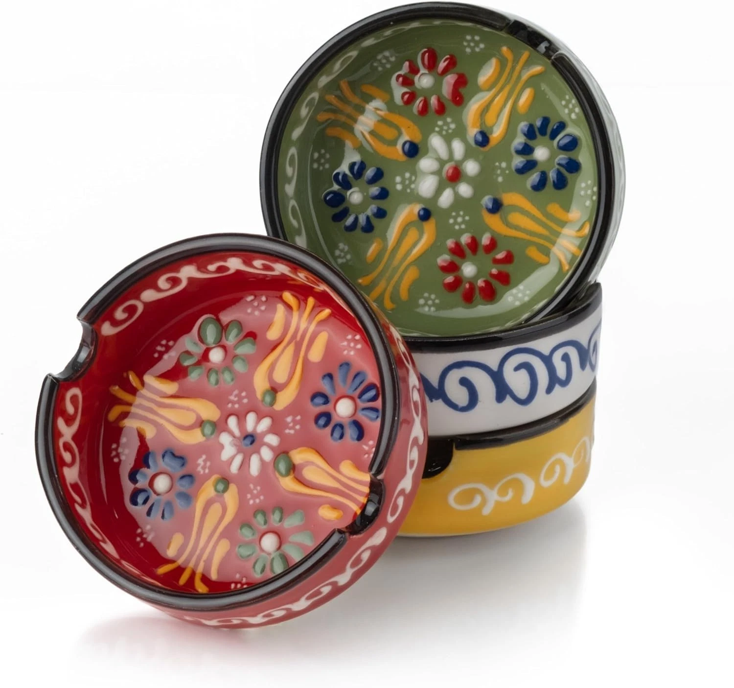 Lot of 4 Ceramic Bowls Hand-Painted Handmade - photo 2
