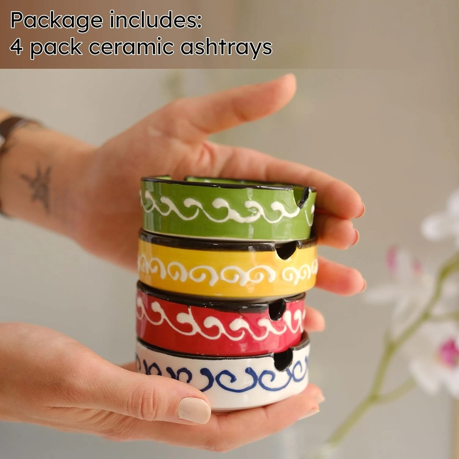 Lot of 4 Ceramic Bowls Hand-Painted Handmade - photo 5