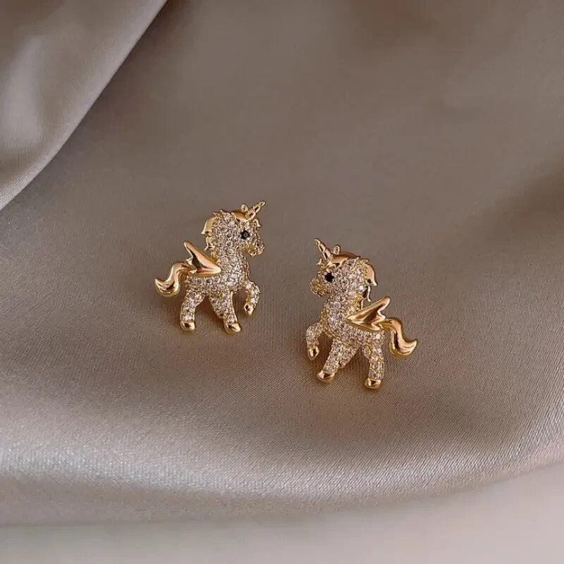 Unicorn Stud Earrings Crystal Fashion Earrings for Women Girl