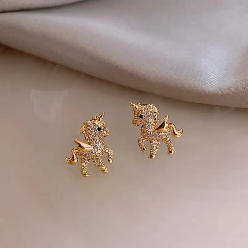Unicorn Stud Earrings Crystal Fashion Earrings for Women Girl - photo 2