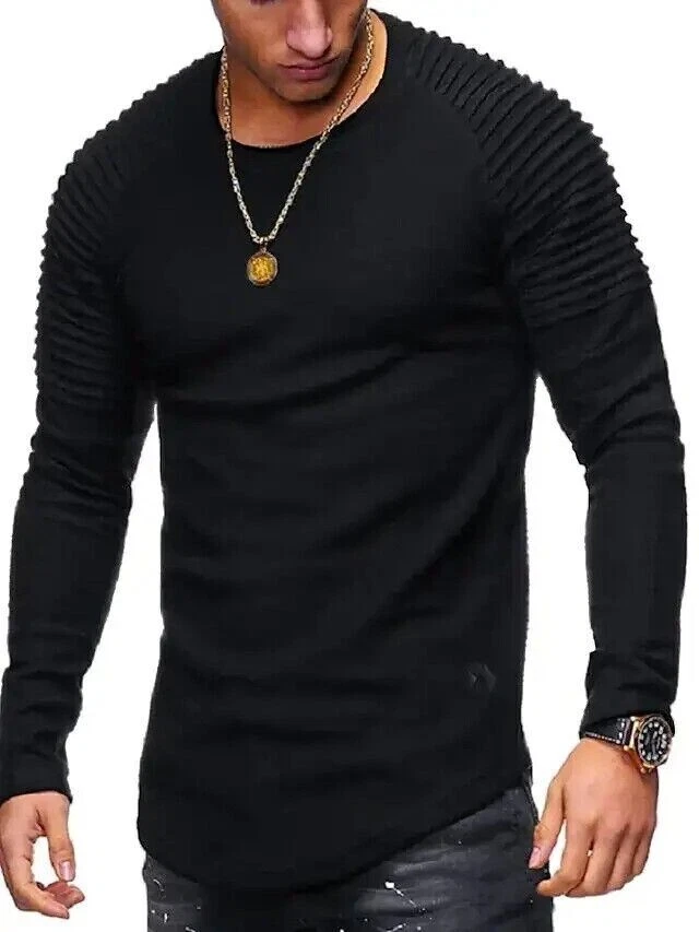 Men's Athletic Workout Long Sleeve T-Shirt - Black, L-XL