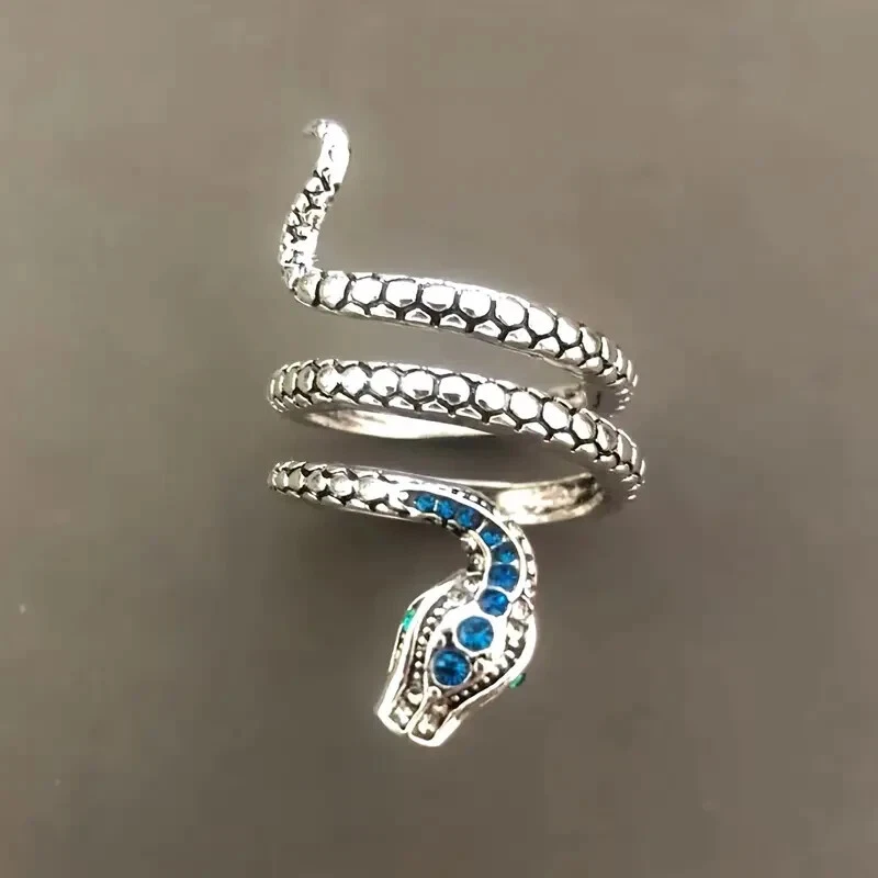 Adjustable Snake Shaped Inlaid Blue Rhinestone Ring Jewelry