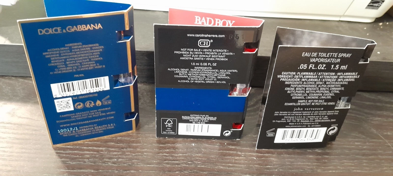 3 Pack Men Parfum Dolce Gabbana/Bad Boy/John Varvatos Vial Trave - photo 2