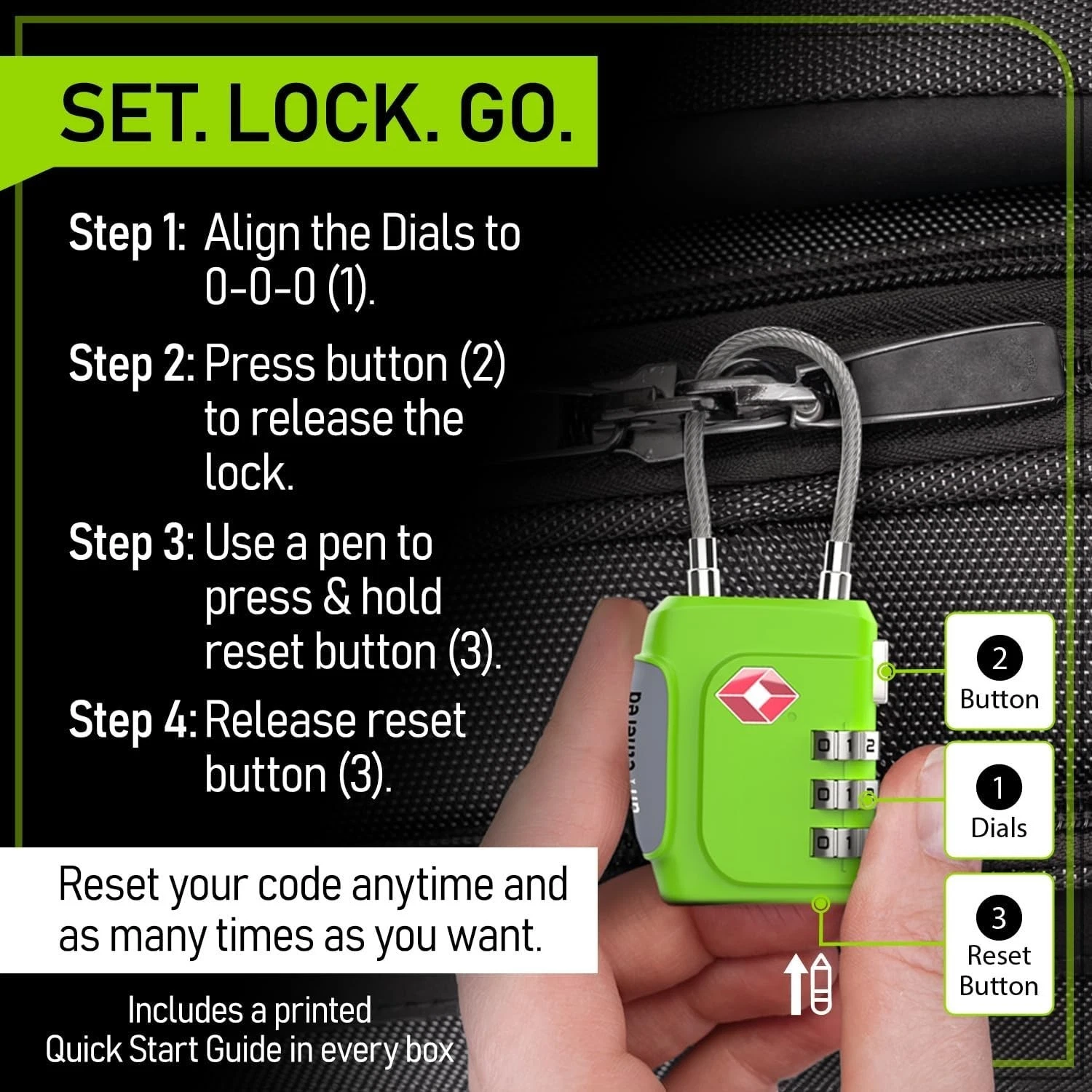 TSA Approved 3-Digit Combination Locks – 3-Pack - photo 4