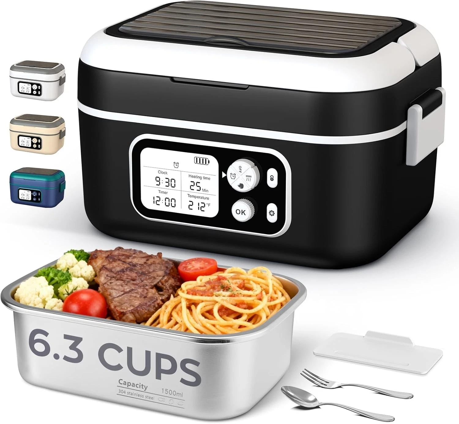 Cordless Heated Lunch Box - 6.3 Cup 100W Food Warmer