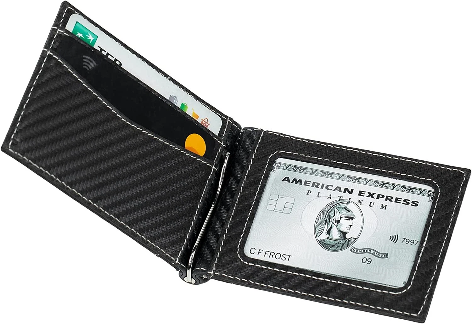 LEATHER Mens Slim Wallet with Money Clip RFID Blocking Bifold Cr