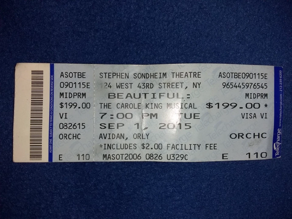 Vintage 2015 Broadway Beautiful Musical Ticket