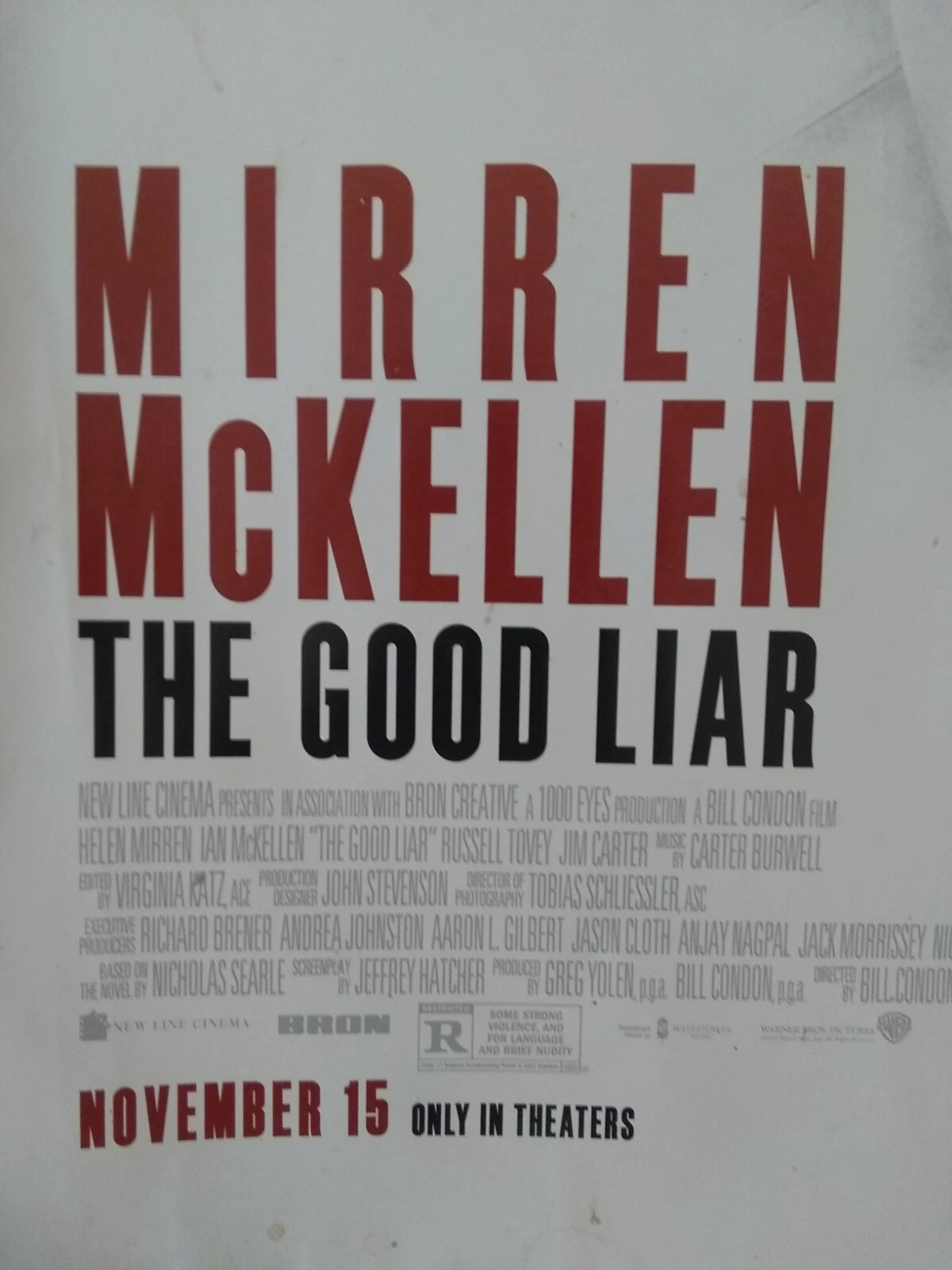 Movie Poster "The Good Liar" Mirren McKellen 27x40 - photo 2