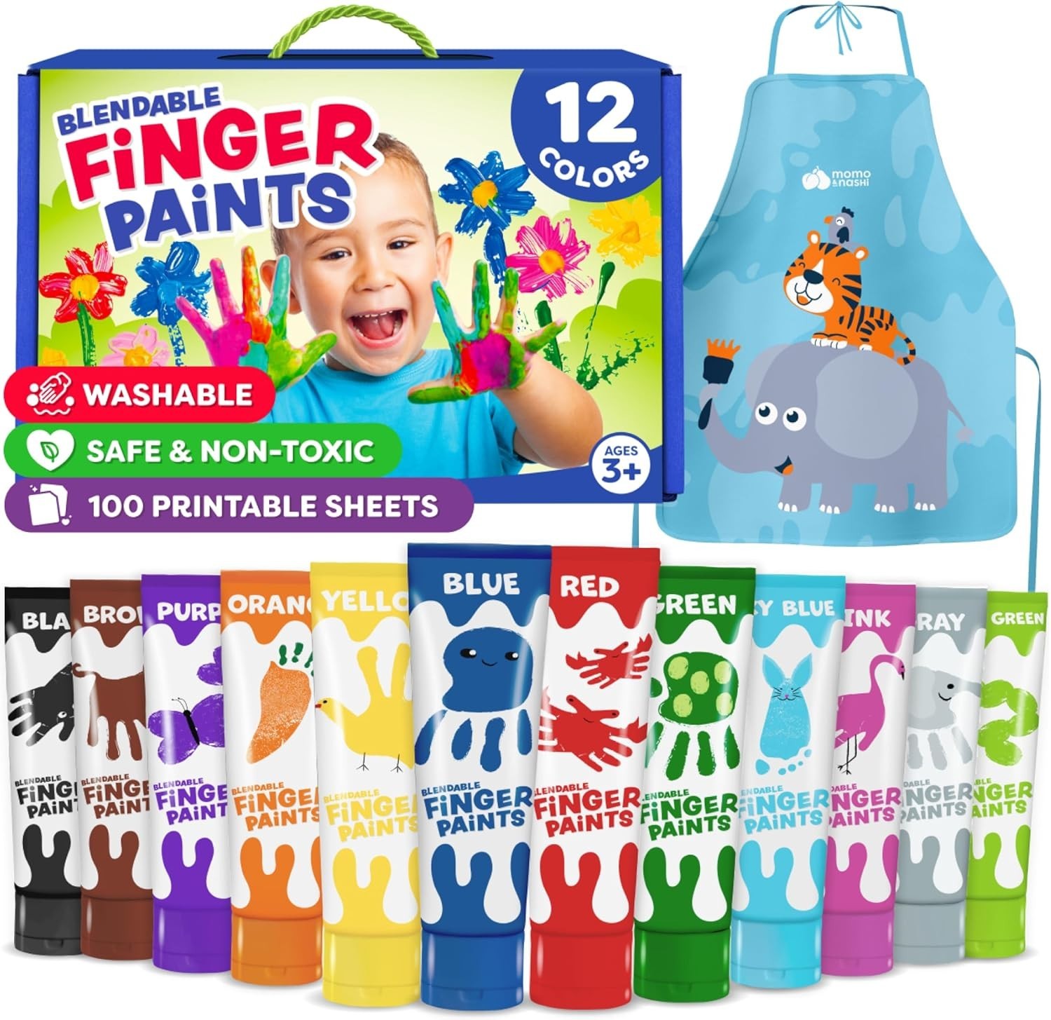 Washable Finger Paint for Toddlers, Non-Toxic Baby Safe