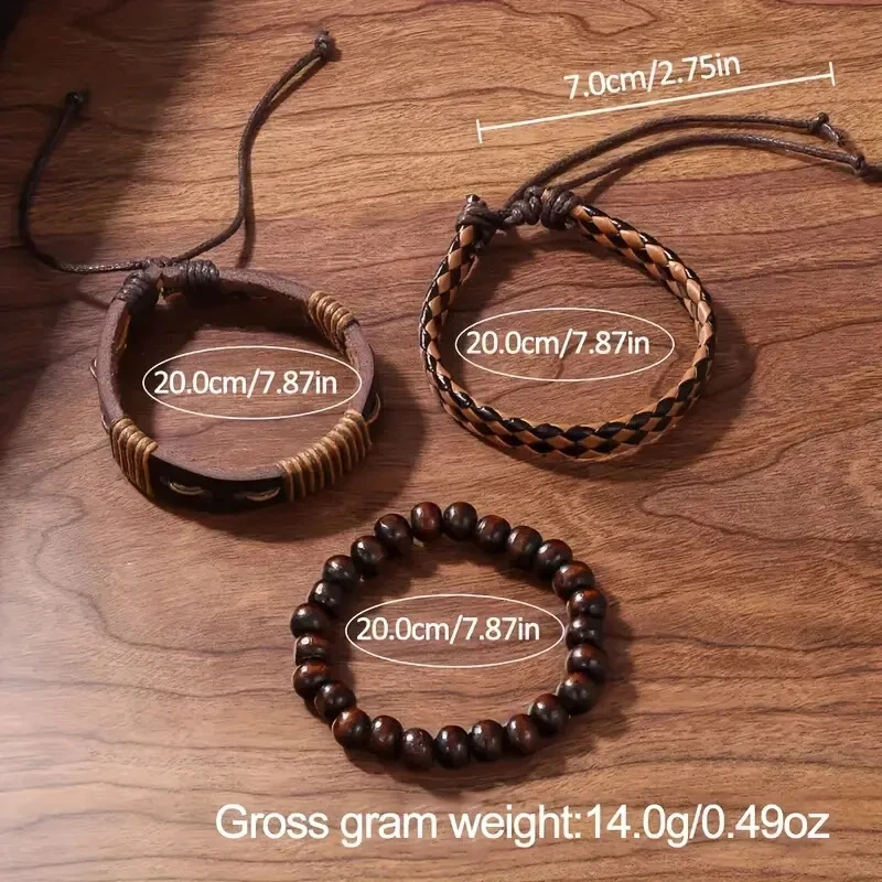 3 Pcs Set PU Leather Wrist Cuff Bracelets