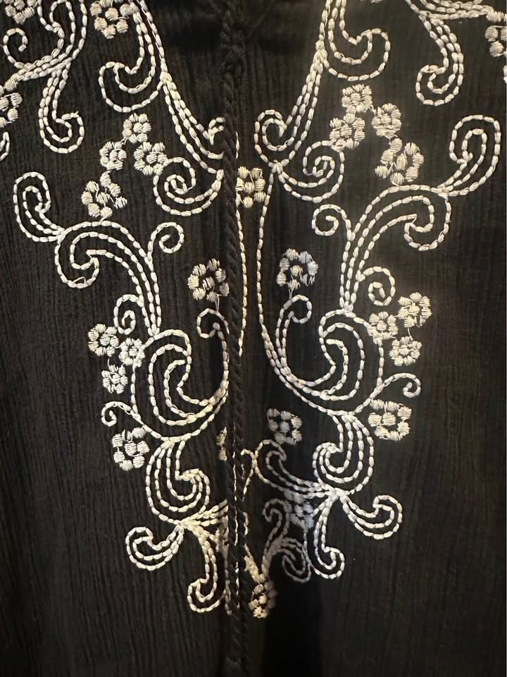 Denim & Co. Black Gauze Embroidered Butterfly Sleeve Top Blouse - photo 3