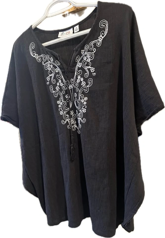 Denim & Co. Black Gauze Embroidered Butterfly Sleeve Top Blouse - photo 4