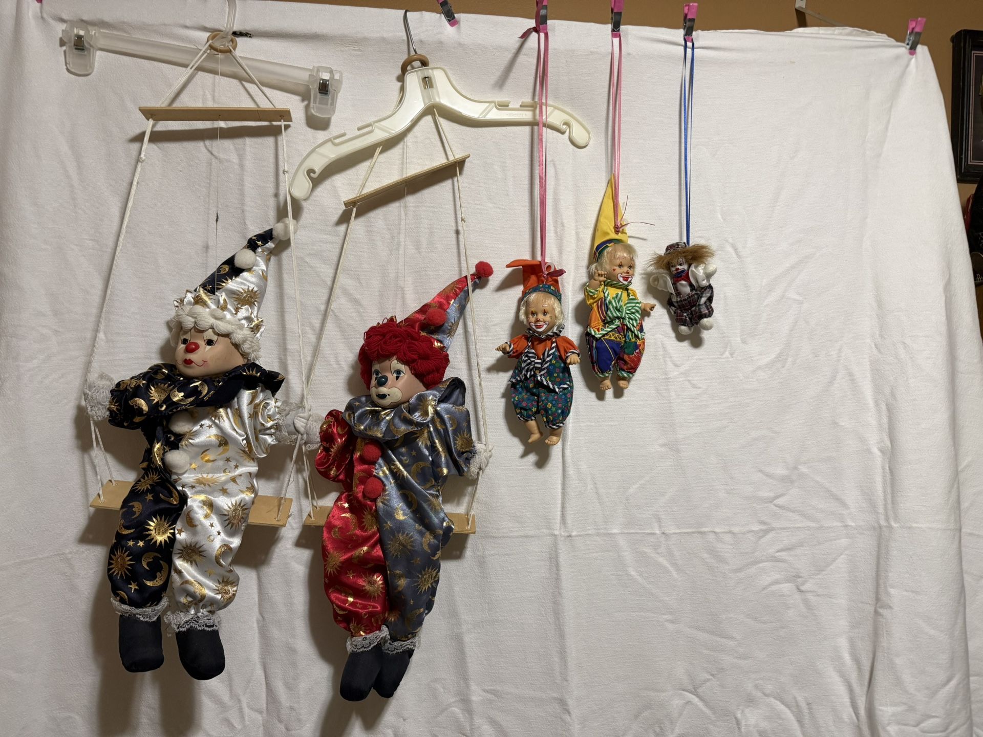 Vintage Clown Doll On Swing Marionette Puppet Porcelain Face