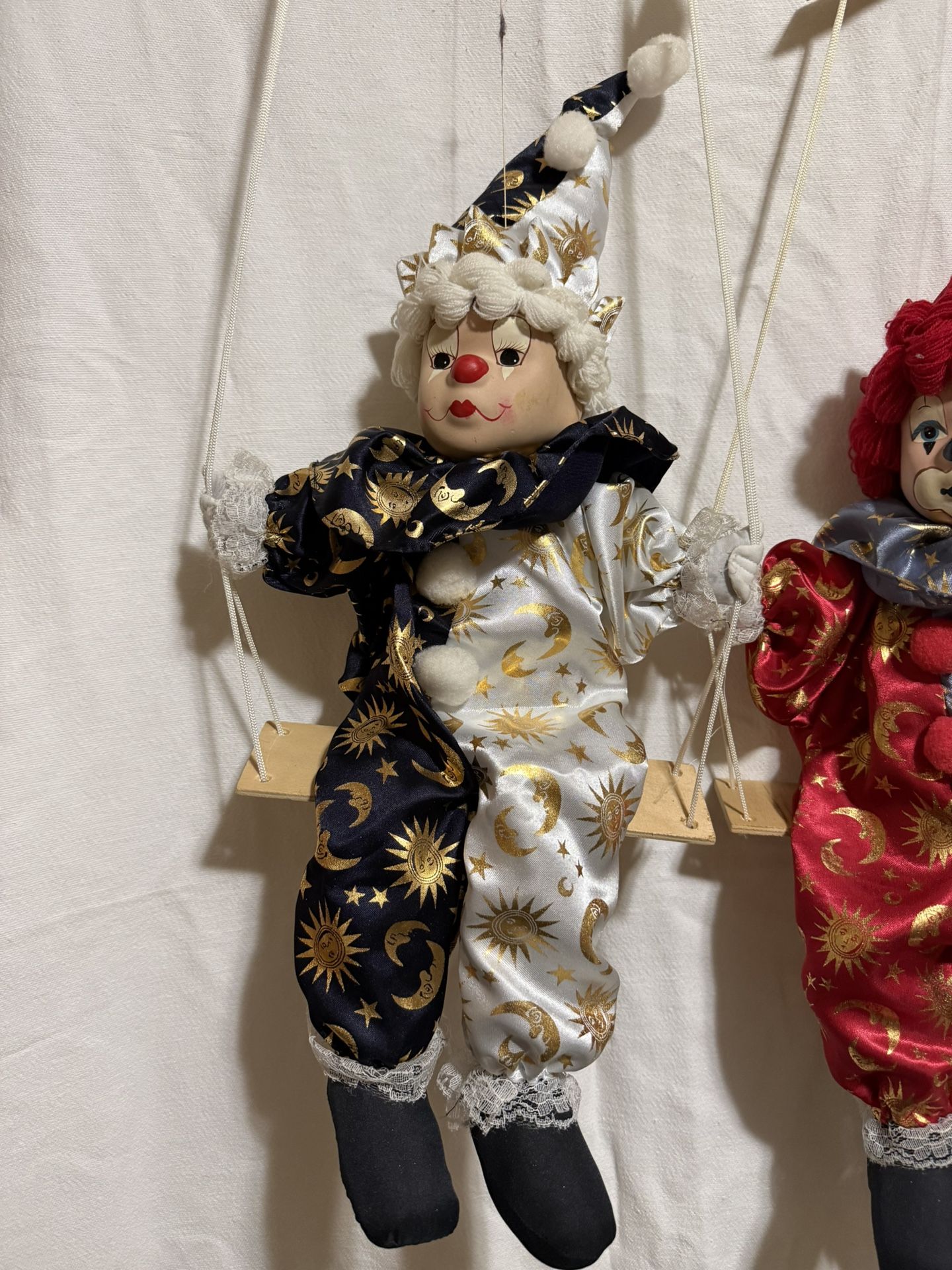 Vintage Clown Doll On Swing Marionette Puppet Porcelain Face - photo 2