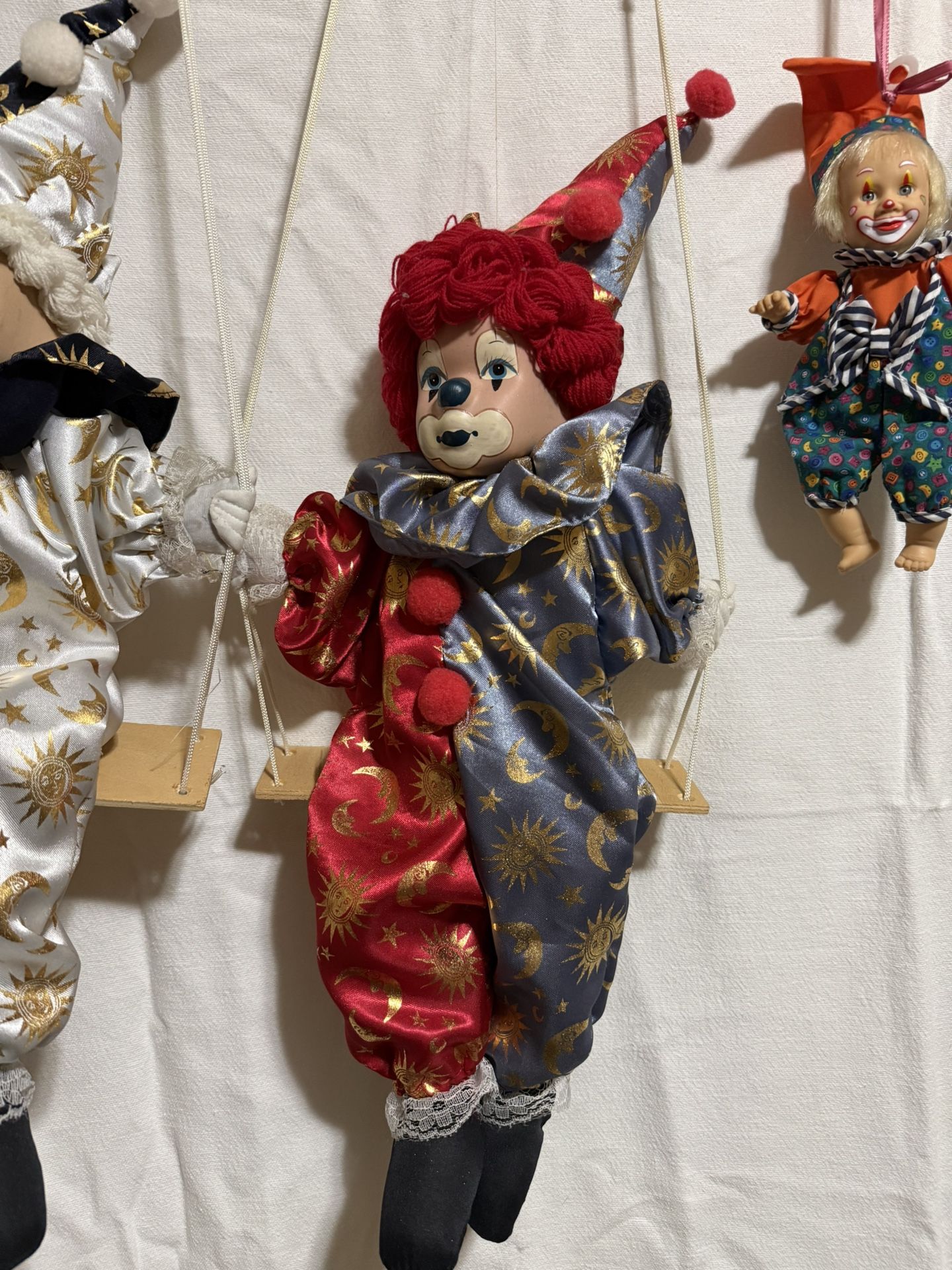Vintage Clown Doll On Swing Marionette Puppet Porcelain Face - photo 3