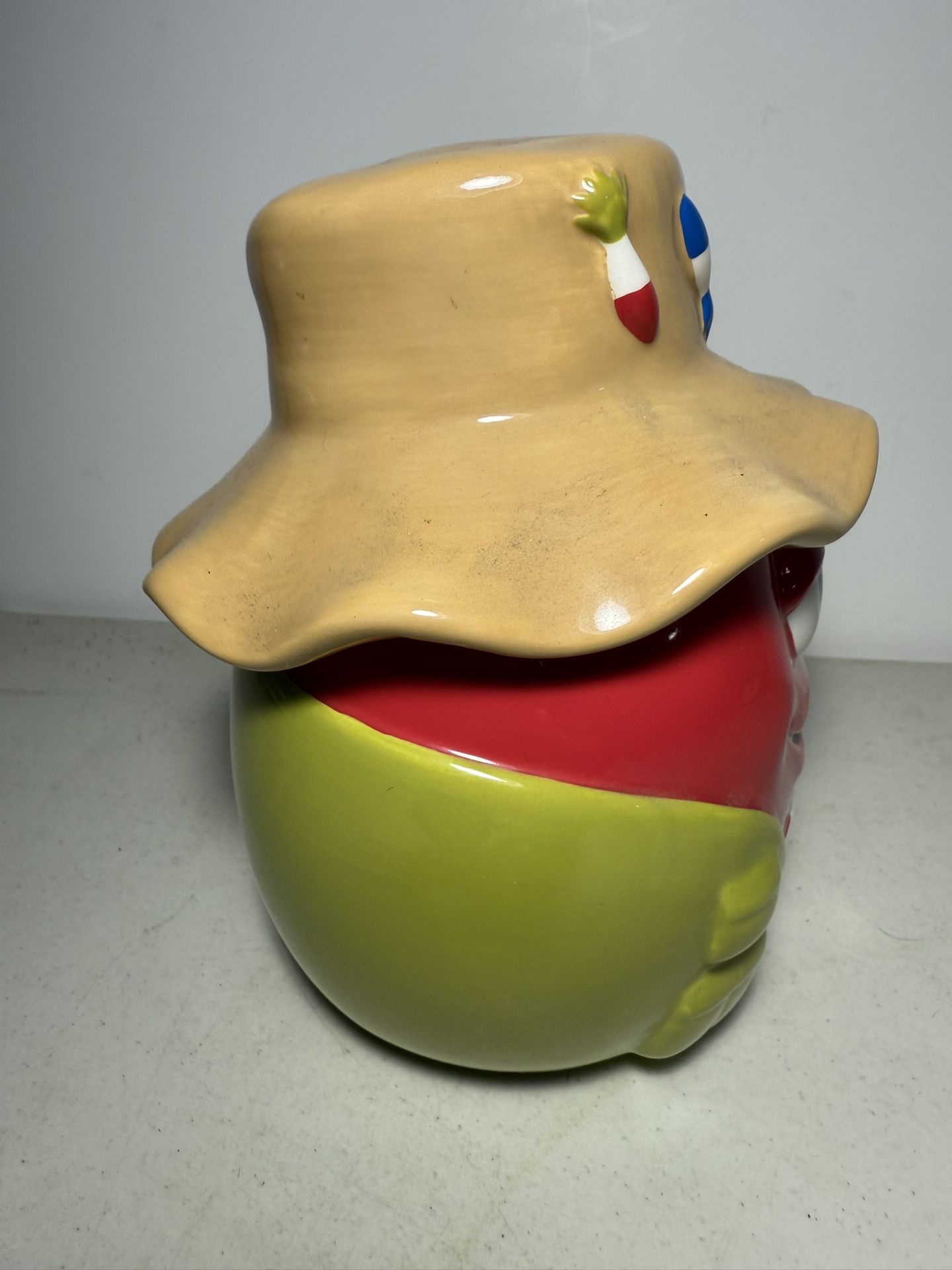 Vintage M&M Red Fly Fisherman w/ Hat Ceramic Candy Jar - photo 5