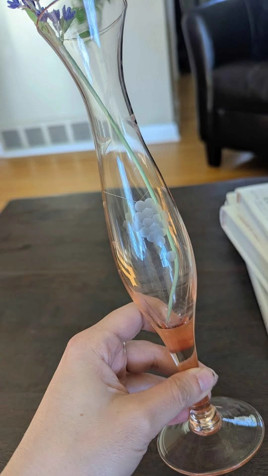 Vintage Pink Glass Bud Vase (Etched Floral Detail) - photo 2