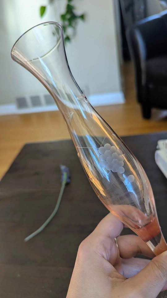 Vintage Pink Glass Bud Vase (Etched Floral Detail) - photo 4