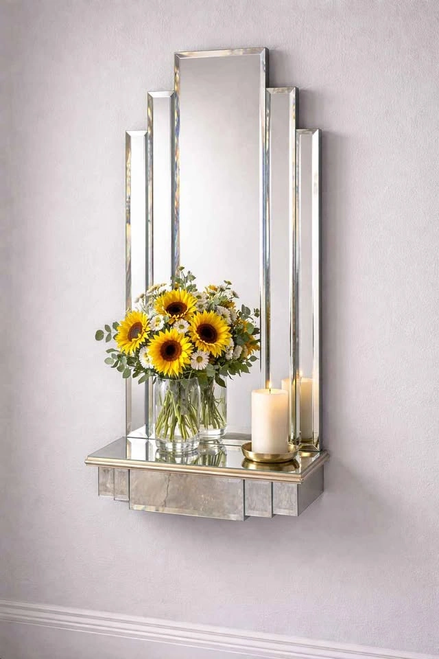 Rare Art Deco Beveled Mirror Shelf Unit