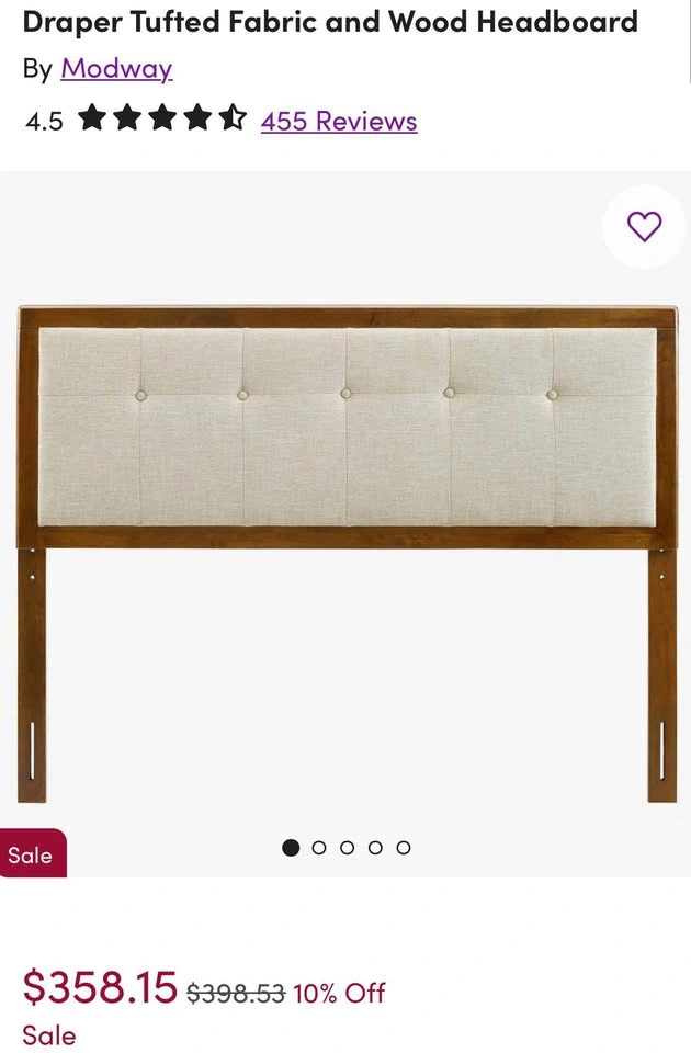 Tufted Fabric and Wood Headboard - Queen - photo 2