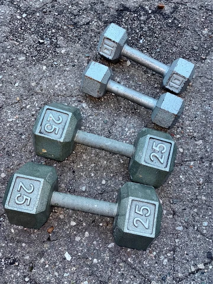 Iron Hex Dumbbells Weights 25lb and 10lbs
