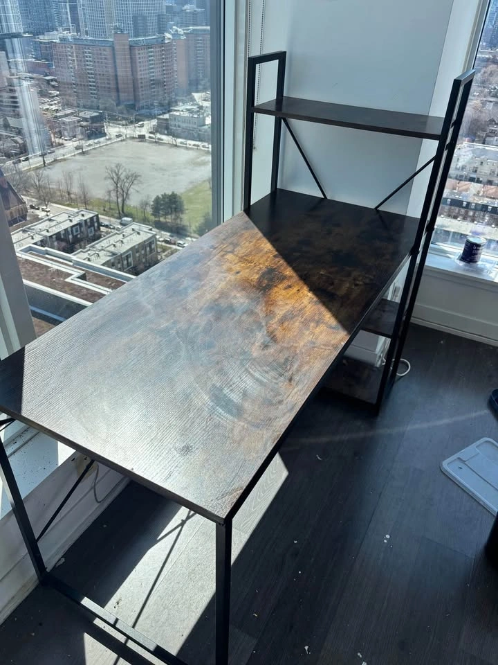 Rustic brown desk table with shelves - photo 2