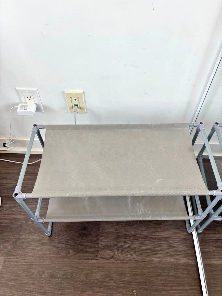 Grey shoe rack storage