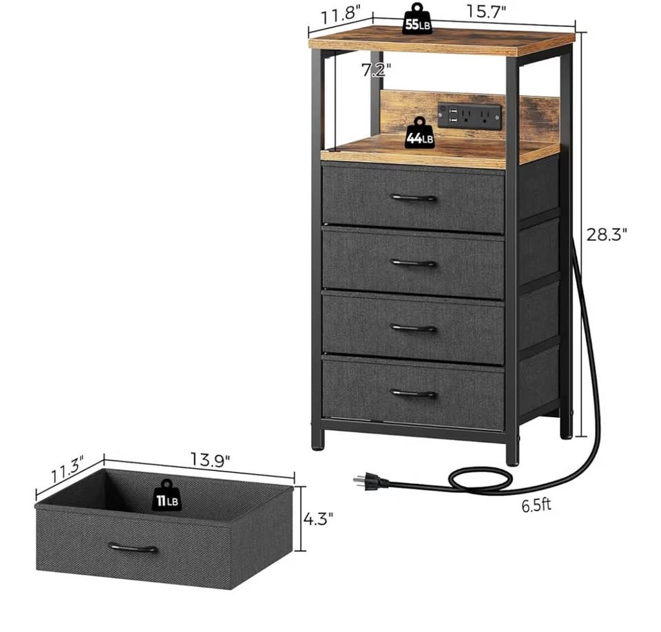 Rustic Brown Nightstand with power - photo 3