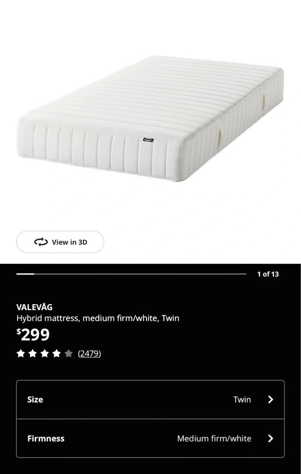 IKEA VALEVÅG Hybrid Mattress (Twin) – Opened, Unused