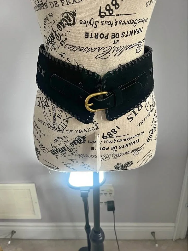 NWT Anthropologie Wide Suede Black Belt
