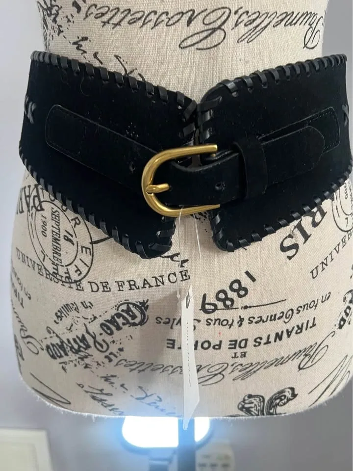 NWT Anthropologie Wide Suede Black Belt - photo 2