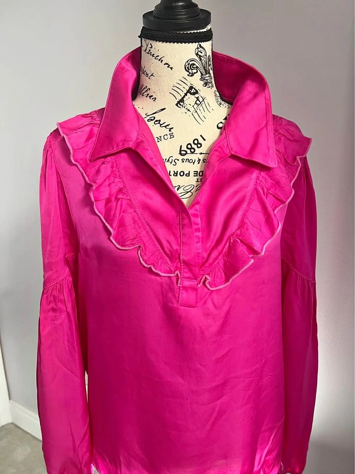 Anthropologie Amadi Ruffle Hot Pink Blouse - Size L
