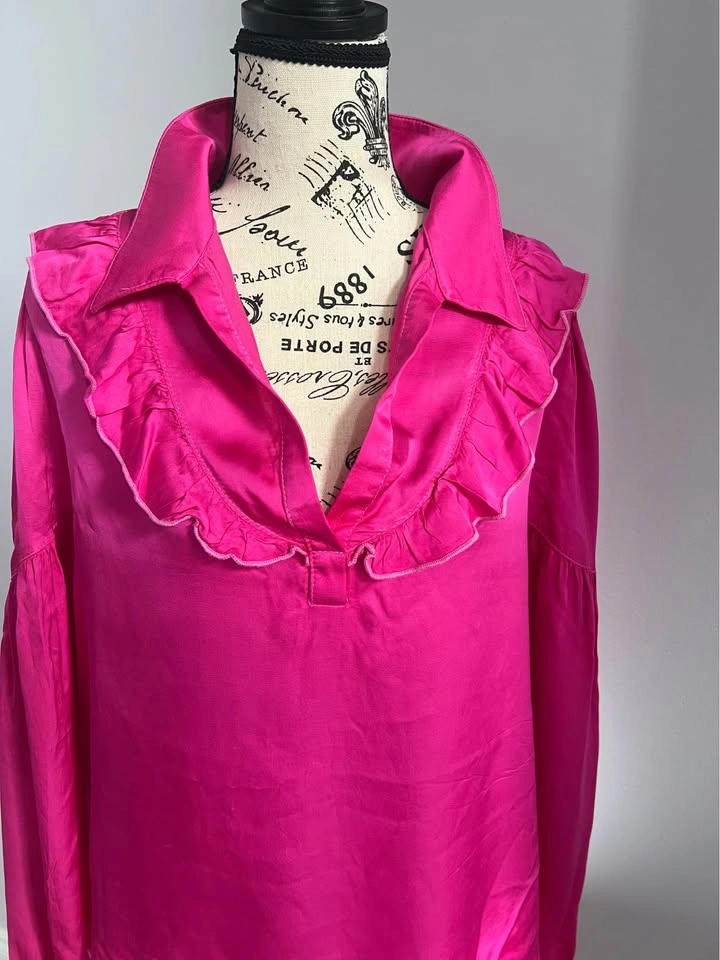 Anthropologie Amadi Ruffle Hot Pink Blouse - Size L - photo 2