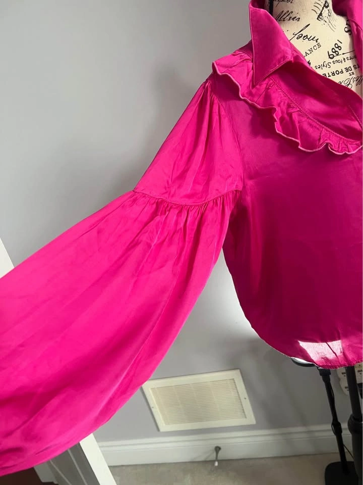 Anthropologie Amadi Ruffle Hot Pink Blouse - Size L - photo 3