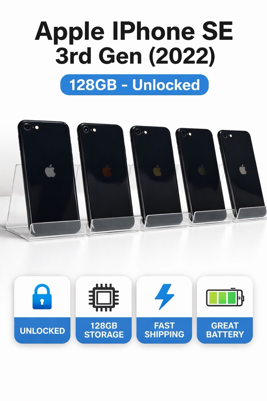 Apple iPhone SE 3rd Gen (2022) 128GB - Midnight - Unlocked