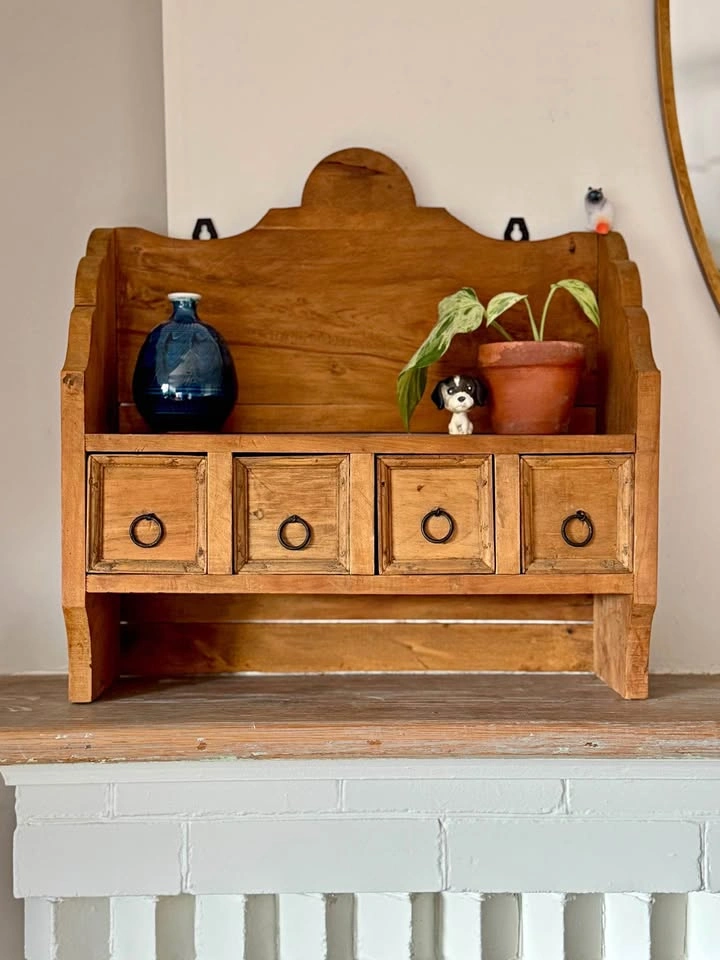 Vintage Wood Apothecary Spice Rack / Trinket Curio Shelf