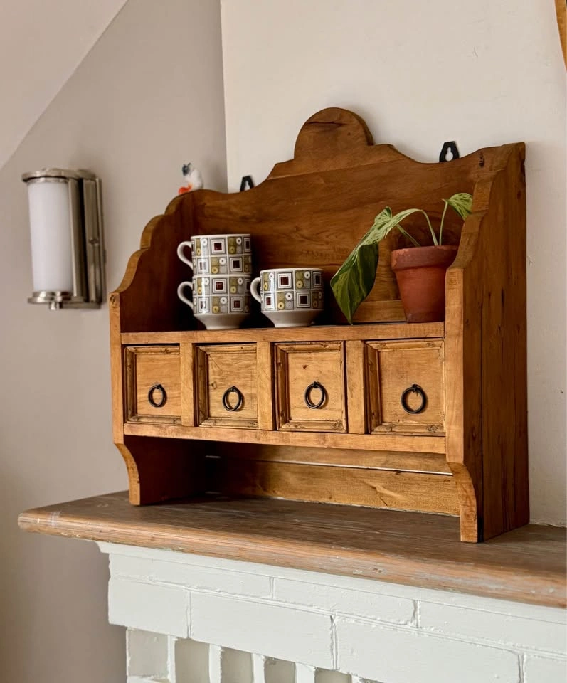 Vintage Wood Apothecary Spice Rack / Trinket Curio Shelf - photo 2