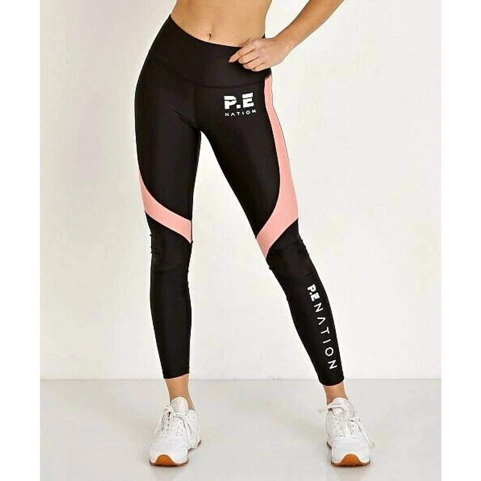 P.E NATION The Chasse Logo Black Salmon Color Leggings Yoga Pant