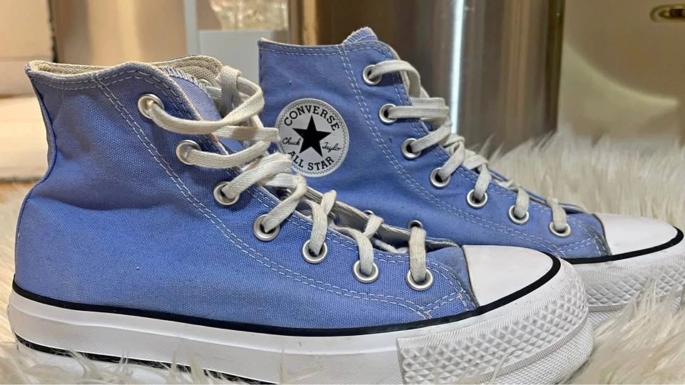 Light Blue Converse Platform High Tops - Size 7