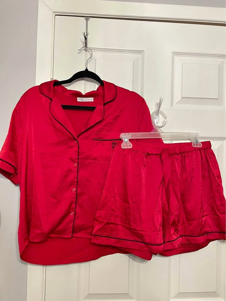 Satin Short Pajama Set - Red, M