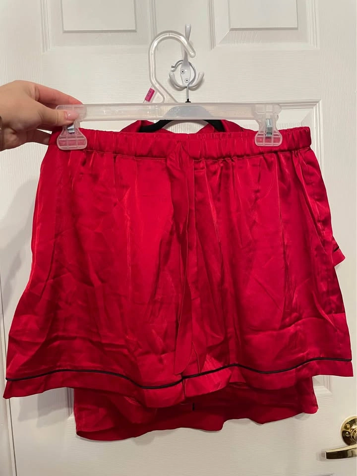 Satin Short Pajama Set - Red, M - photo 3
