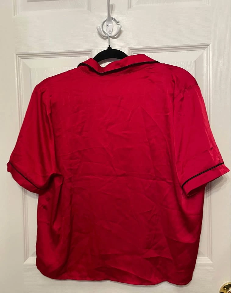Satin Short Pajama Set - Red, M - photo 4