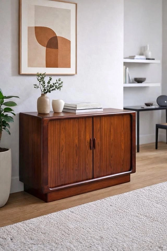 Vintage Dyrlund Danish Rosewood Cabinet Sideboard Tambour Doors