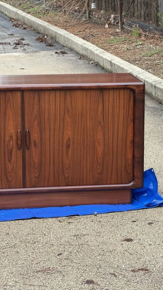 Vintage Dyrlund Danish Rosewood Cabinet Sideboard Tambour Doors - photo 4