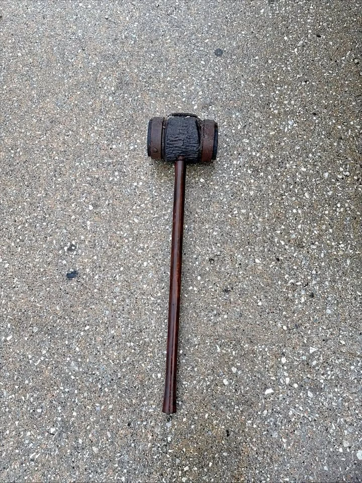 Vintage Wooden Strongman Circus Carnival Hammer w/Metal Rings