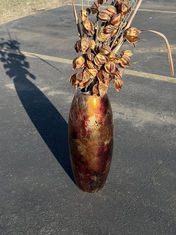 Tall Decorative Floor Vase w/ Artificial Floral Arrangement Brow - photo 2