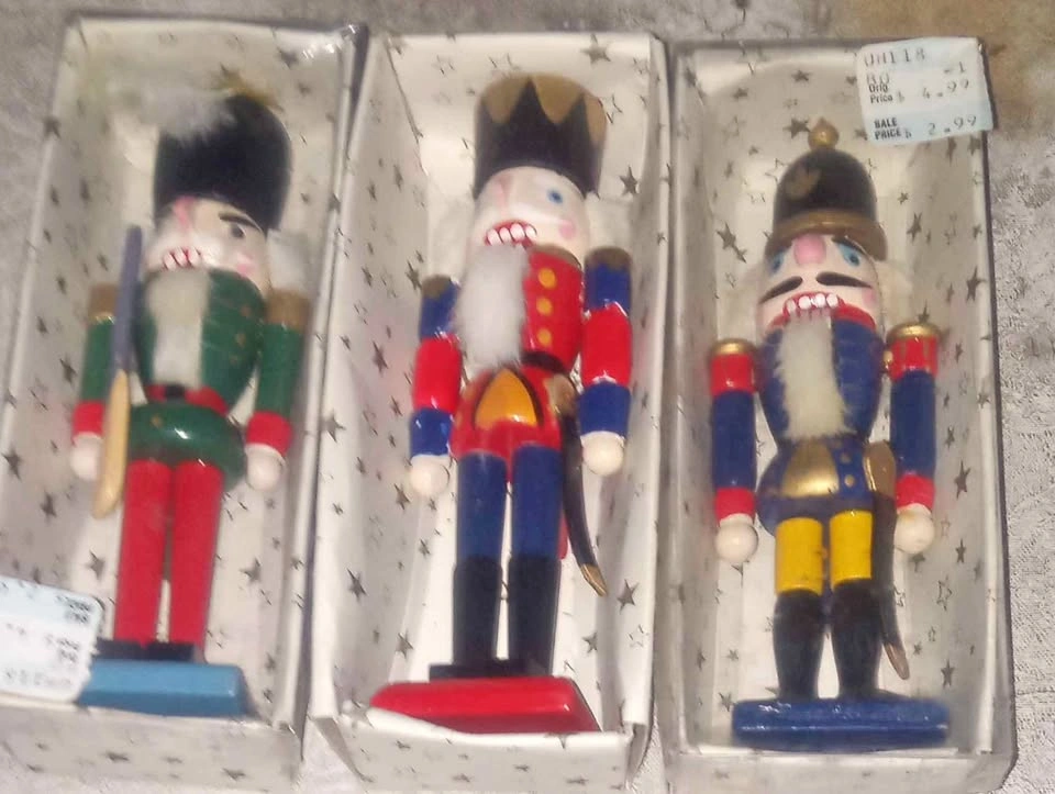 Lot of 3 Vintage Wooden Nutcrackers (4-in)