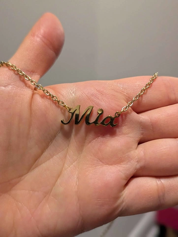 Gold Tone "Mia" Nameplate Necklace – Personalized Script Jewelry - photo 2