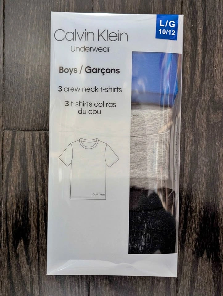 Calvin Klein Boys 3-Pack Crew Neck T-Shirts – Size L (10/12) NWT